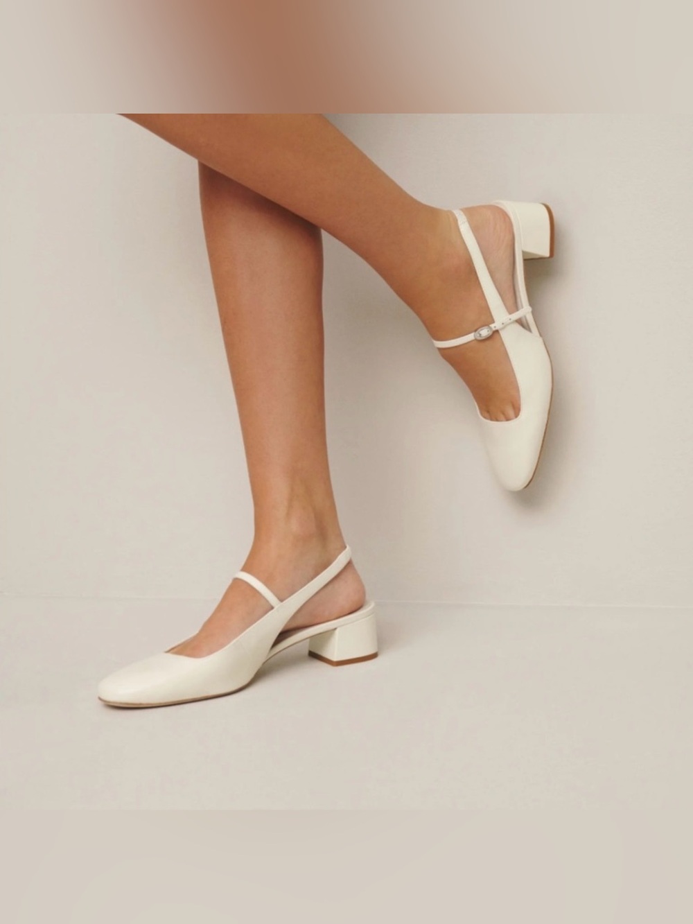 Reformation Maddox Slingback Heel Block Round Toe White Leather Shoes